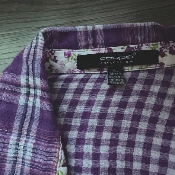 Soft Plaid lavender button down top - Picture 2 of 5